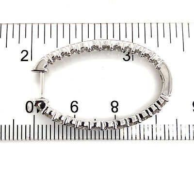 14K Diamond In/Out Oval Hoop Earring White Gold