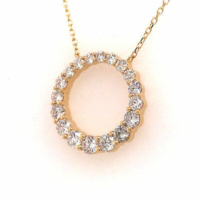 18K Diamond Circle Pendant Necklace Yellow Gold