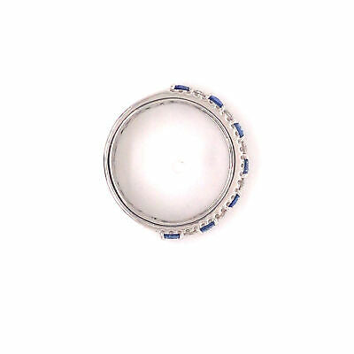 18K Diamond and Oval Sapphire Band White Gold