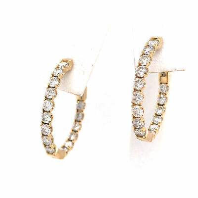 14K 1.91 Carat Diamond Oval In/Out Hoop Earrings Yellow Gold