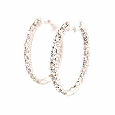 14K 3.0 Carat Diamond Oval In/Out Hoop Earrings White Gold
