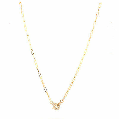 14K Paperclip Necklace with Pave Diamond Lobster Clasp Yellow Gold