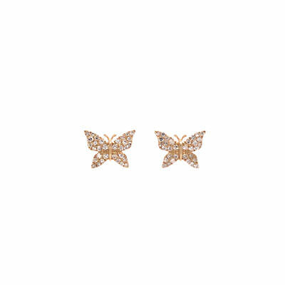 14K Diamond Pave Butterfly Earrings Yellow Gold