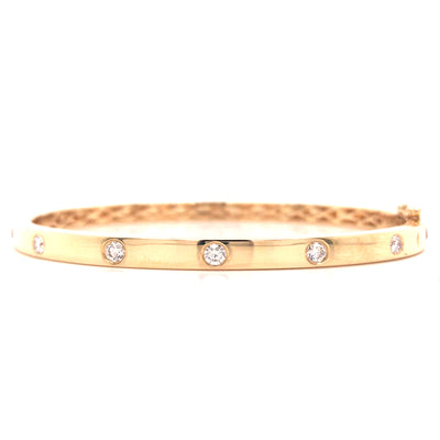 14K Diamond Bevel Bangle Bracelet Yellow Gold