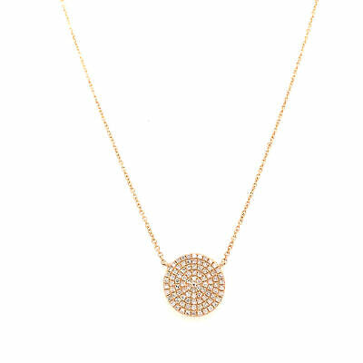 14K Pave Circle Disc Pendant Necklace Yellow Gold 0.29ctw
