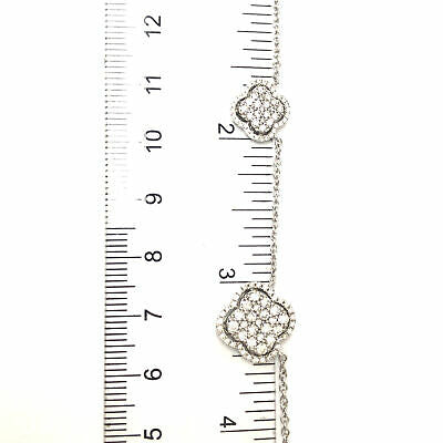 18K Diamond (5) Cluster Clover Station Necklace White Gold