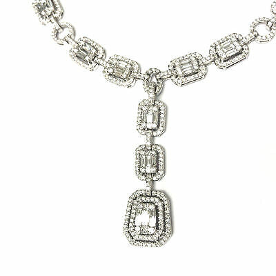 18K Diamond Cluster Y Drop Necklace White Gold