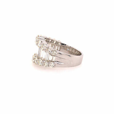 14K Round and Baguette Diamond Wide Band White Gold