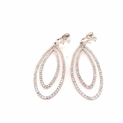 14K Geometric Diamond Drop Earrings White Gold