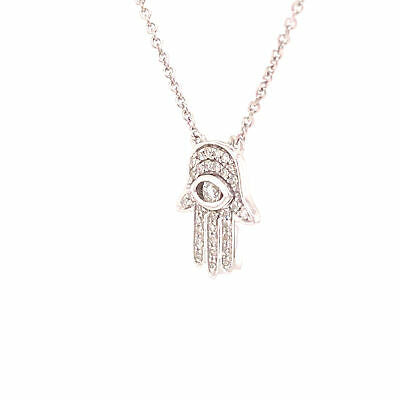 14K Diamond Hamsa Necklace White Gold