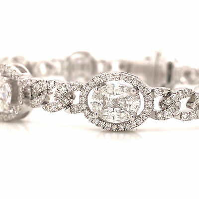 18K Diamond Cluster Line Link Bracelet White Gold