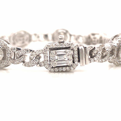 18K Diamond Cluster Line Link Bracelet White Gold