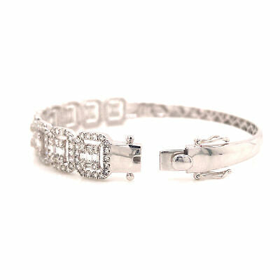 14K Diamond Cluster Bangle White Gold