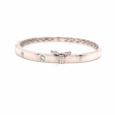 14K Diamond Bevel Bangle Bracelet White Gold