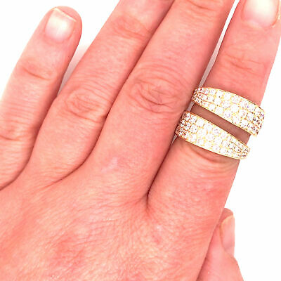 18K Diamond Pave Double Row Band Yellow Gold