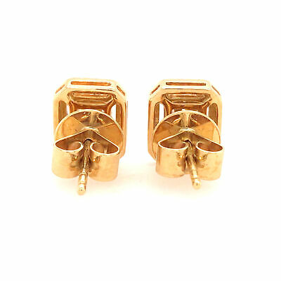 18K Round and Baguette Diamond Cluster Halo Earrings Yellow Gold