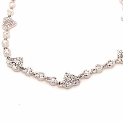 14K Diamond Pave Heart and Bezel Diamond Bracelet White Gold