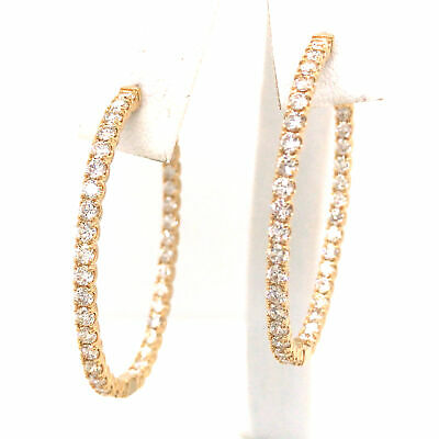 14K Diamond Oval In/Out Hoop Earrings Yellow Gold