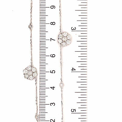 14K Diamond Flower Cluster Station Necklace White Gold