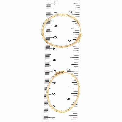 14K Diamond Oval In/Out Hoop Earrings Yellow Gold