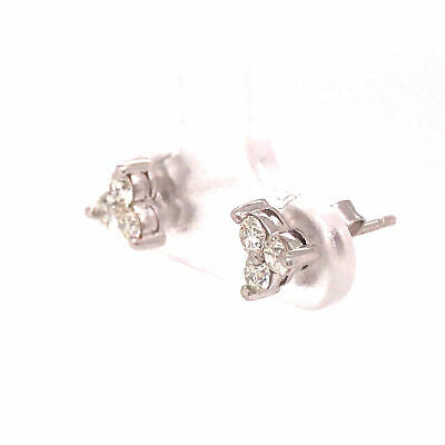 14K Diamond Three-Stone Cluster Earrings White Gold