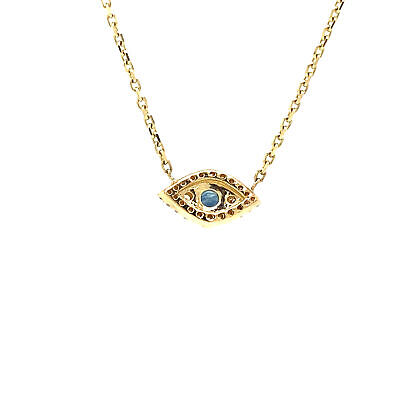 14K Sapphire Diamond Hamsa Eye Necklace Yellow Gold