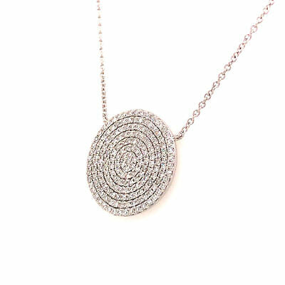 14K Pave Circle Disc Pendant Necklace White Gold 0.58ctw