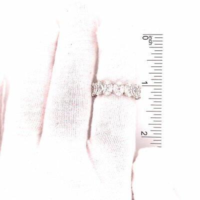 18K Marquise and Princess Cut Diamond Oval Cluster Eternity Band White Gold