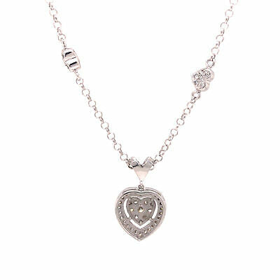 18K Diamond Pave Heart Necklace with Heart and Star Stations White Gold