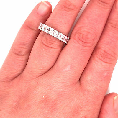 Platinum Emerald Cut Diamond Halfway Eternity Band