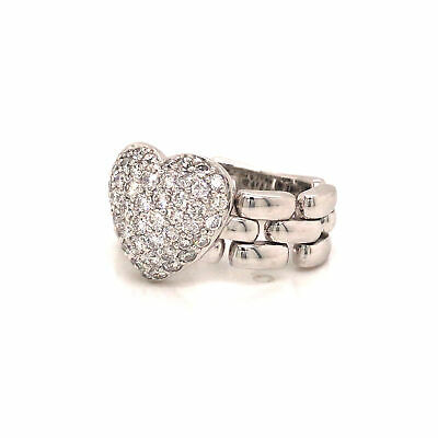 18K Diamond Pave Heart Flexible Chain Ring White Gold