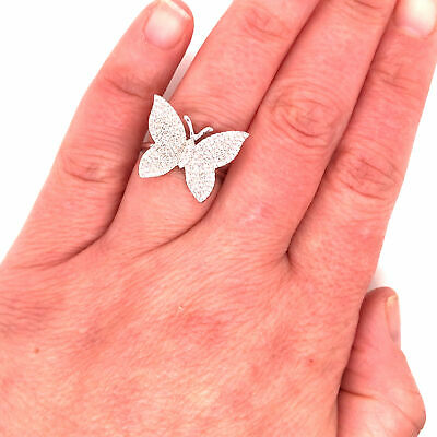 14K Pave Diamond Butterfly Ring White Gold