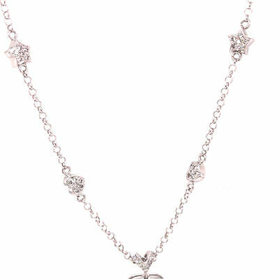 18K Diamond Pave Heart Necklace with Heart and Star Stations White Gold