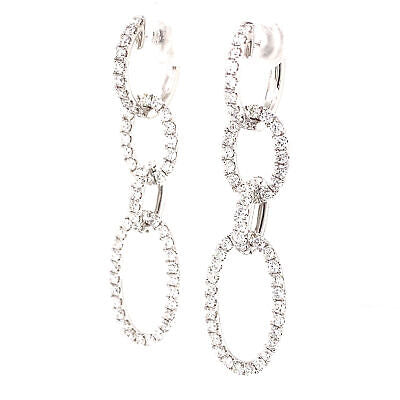 14K Diamond Oval Link Hanging Earrings White Gold