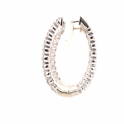 14K Oval Shape Diamond In/out Hoops White Gold