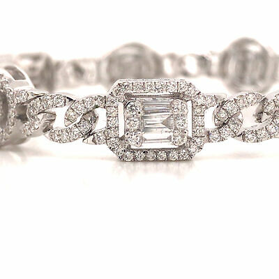 18K Diamond Cluster Line Link Bracelet White Gold
