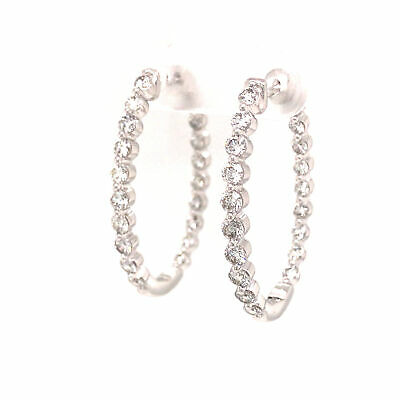 14K 2.0 Carat Diamond Oval In/Out Hoop Earrings White Gold