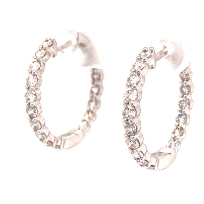 14K 1.0 Carat Diamond In/Out Hoop Earrings White Gold