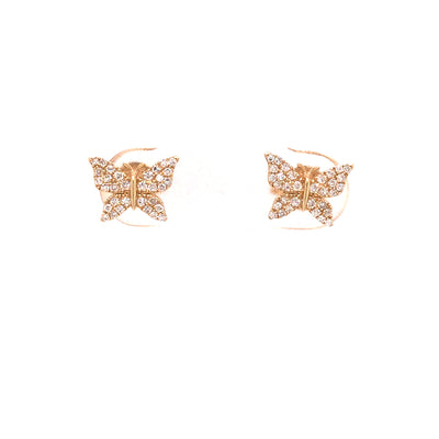 14K Diamond Pave Butterfly Earrings Yellow Gold