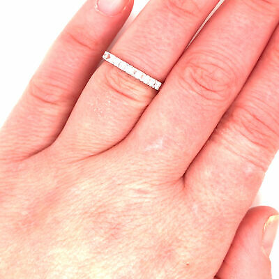 14K Round and Baguette Diamond Band White Gold