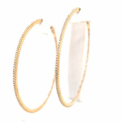 14K Thin In/Out Diamond Hoops Yellow Gold