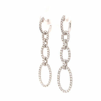 14K Diamond Oval Link Drop Earrings White Gold