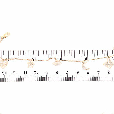 14K Pave Heart, Star, Marquise, Moon and Butterfly Charm Bracelet Yellow Gold