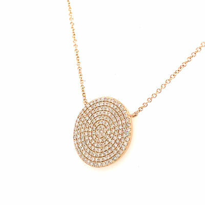 14K Pave Circle Disc Pendant Necklace Yellow Gold 0.58 ctw