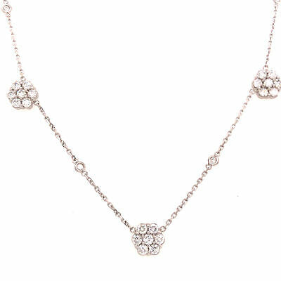 14K Diamond Flower Cluster Station Necklace White Gold