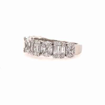 18K Multi Shape Diamond Cluster Band White Gold