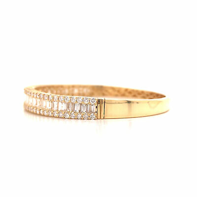 18K Emerald and Round Diamond Bangle Bracelet Yellow Gold