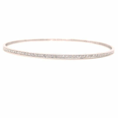 14K Diamond Channel Set Thin Bangle White Gold