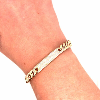 18K Diamond Plate Cuban Link Bracelet Yellow Gold