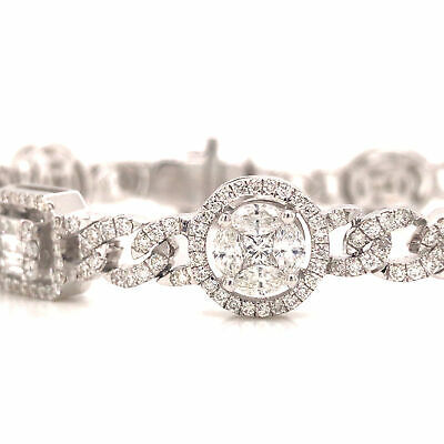 18K Diamond Cluster Line Link Bracelet White Gold